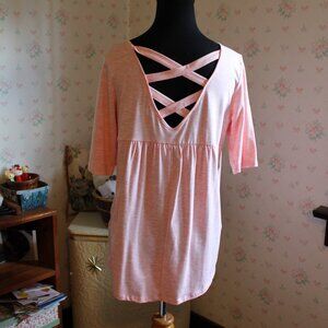 2/$10 Avon Studio 1886 Heathered Peach Tunic w/ Criss-Cross Back, Small NWOT